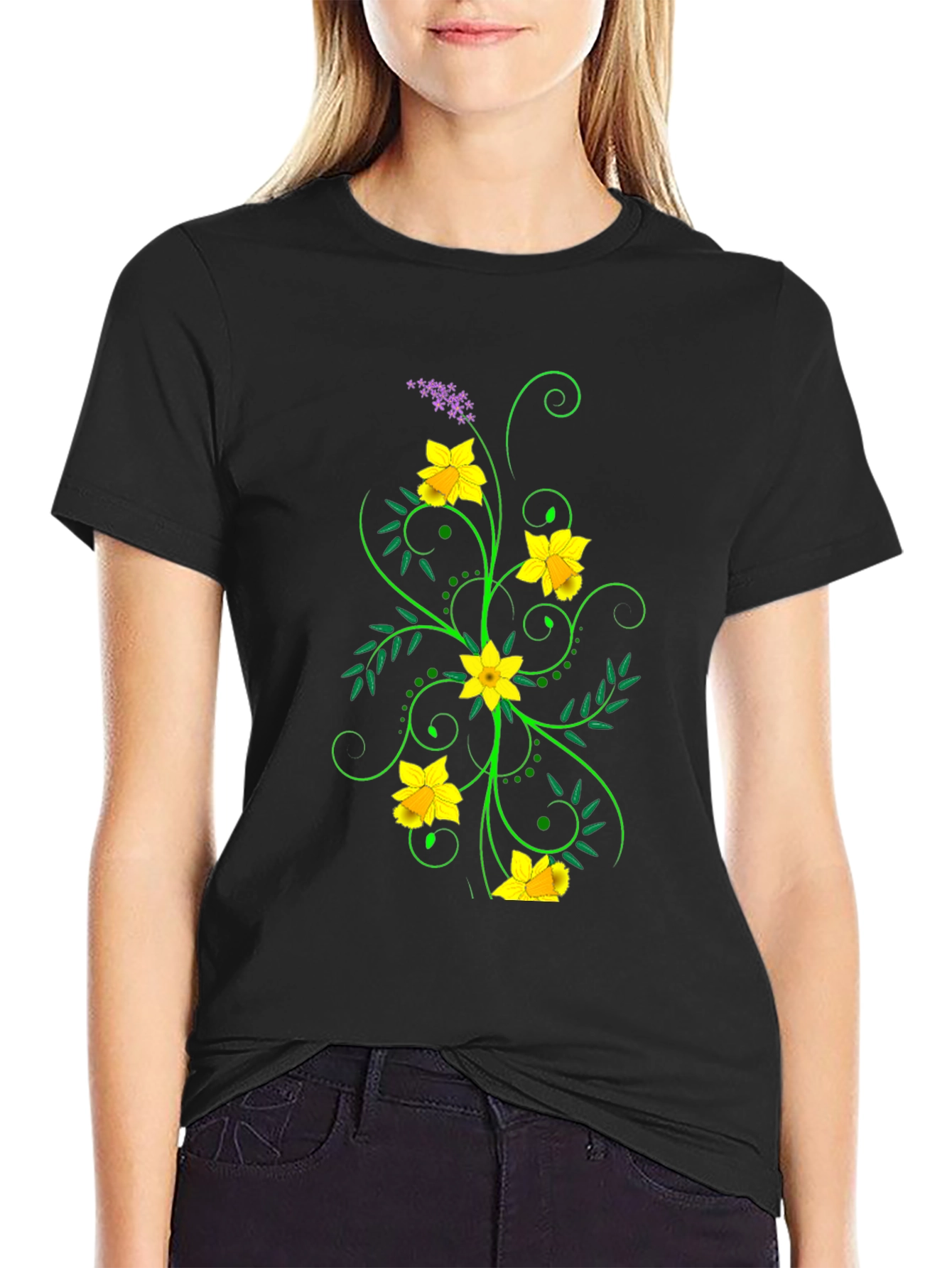 Floral Graphic Black Tee