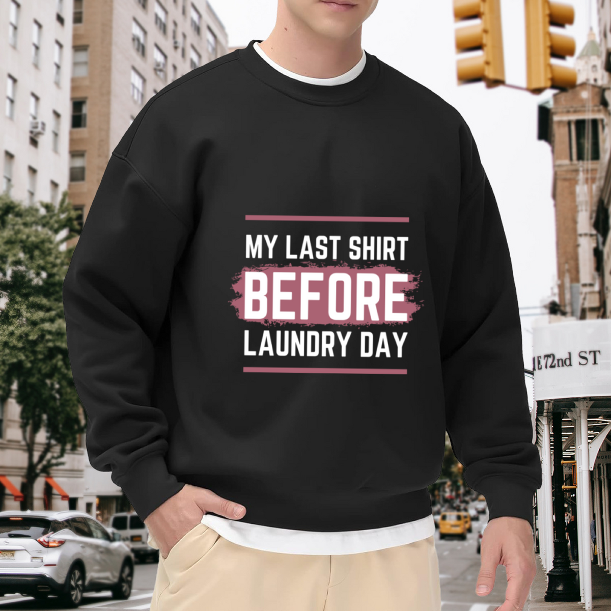 My Last Shirt Before Laundry Day Sweatshirt - Funny Laundry Quote Crewneck, Brush Script Lettering Pullover, Chores Humor Gift Sweatshirt, Lazy Day Top
