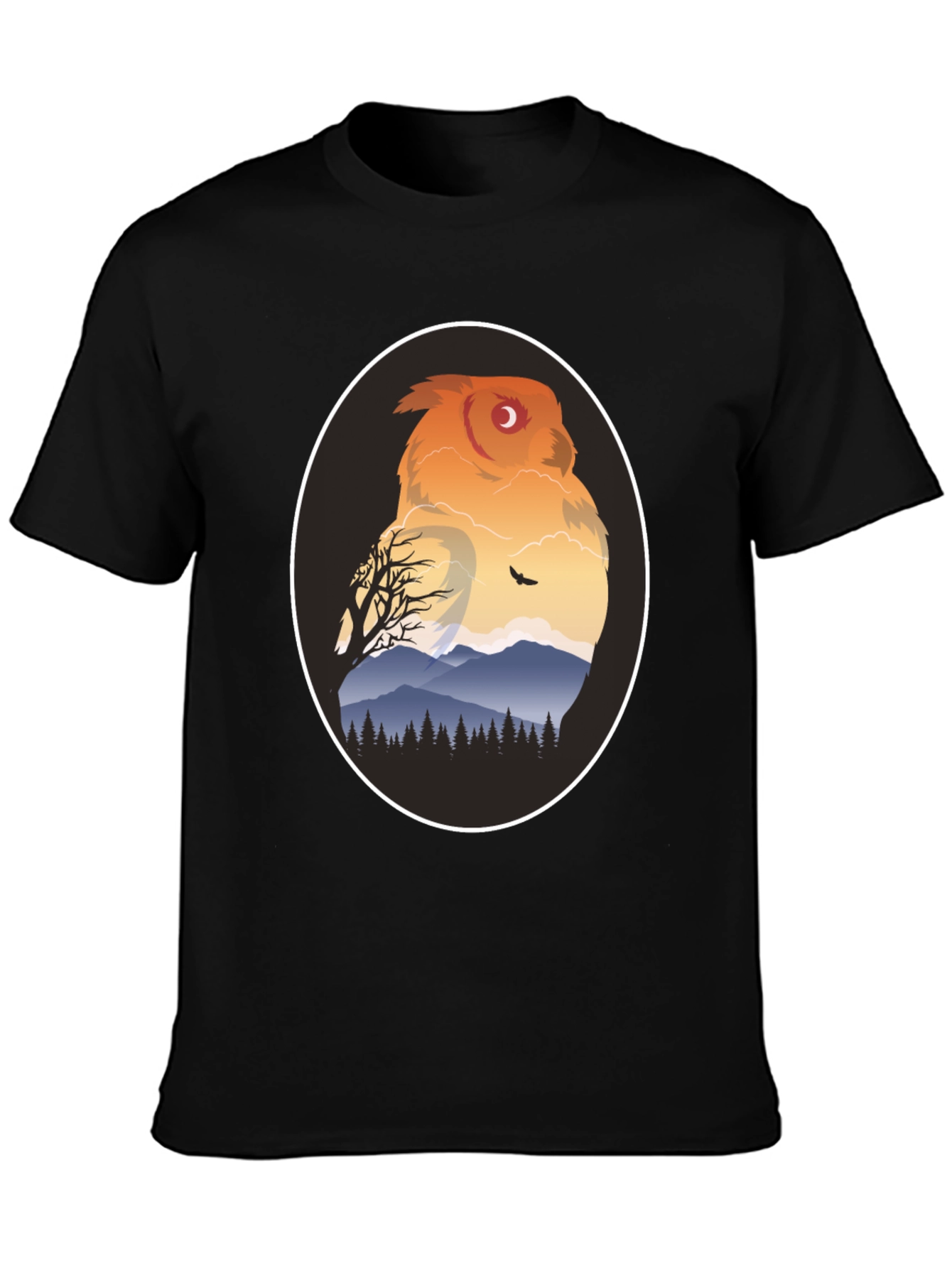 Owl Mountain Graphic Tee - Nature Inspired Black T-Shirt