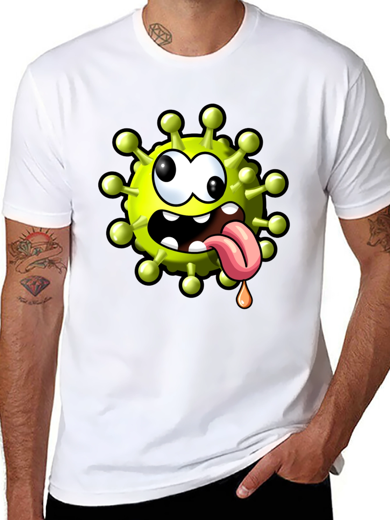 Cartoon Virus Graphic Tee - Funny Novelty T-Shirt