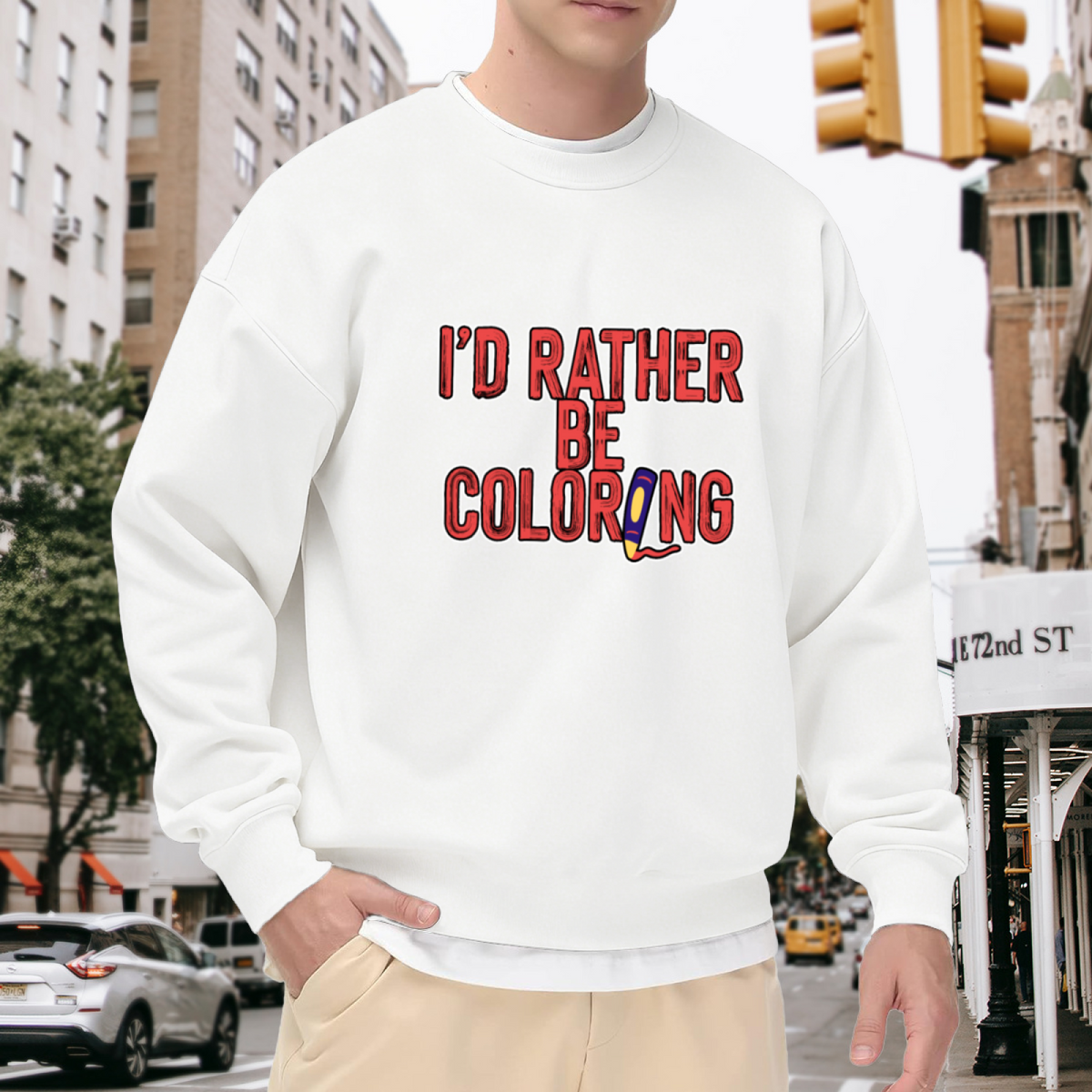 I'd Rather Be Coloring Sweatshirt - Funny Colorist Quote Crewneck, Cute Pencil Art Pullover, Adult Coloring Book Lover Gift Sweatshirt, Hobby Gift Top