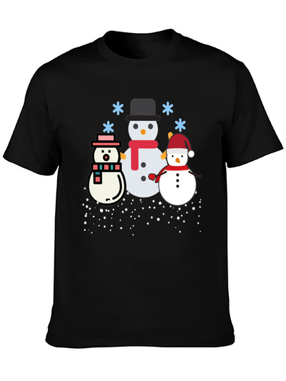 Festive Snowmen Graphic Tee - Black Holiday Shirt