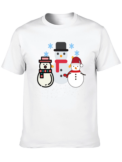 Festive Snowmen Graphic Tee - Black Holiday Shirt