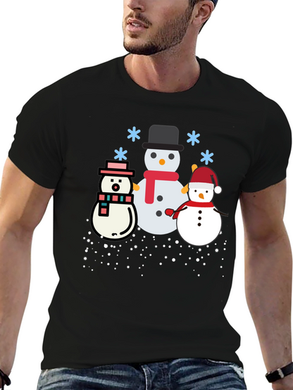Festive Snowmen Graphic Tee - Black Holiday Shirt