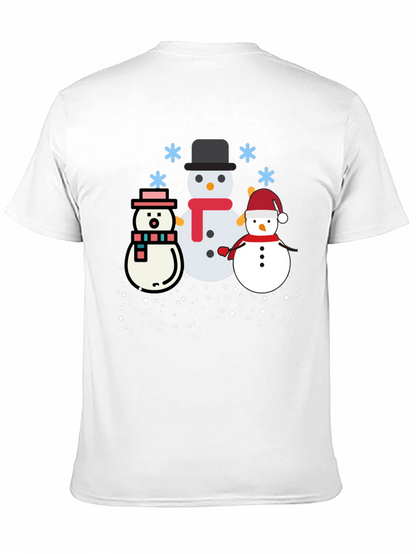 Festive Snowmen Graphic Tee - Black Holiday Shirt