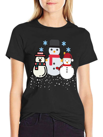 Festive Snowmen Graphic Tee - Black Holiday Shirt