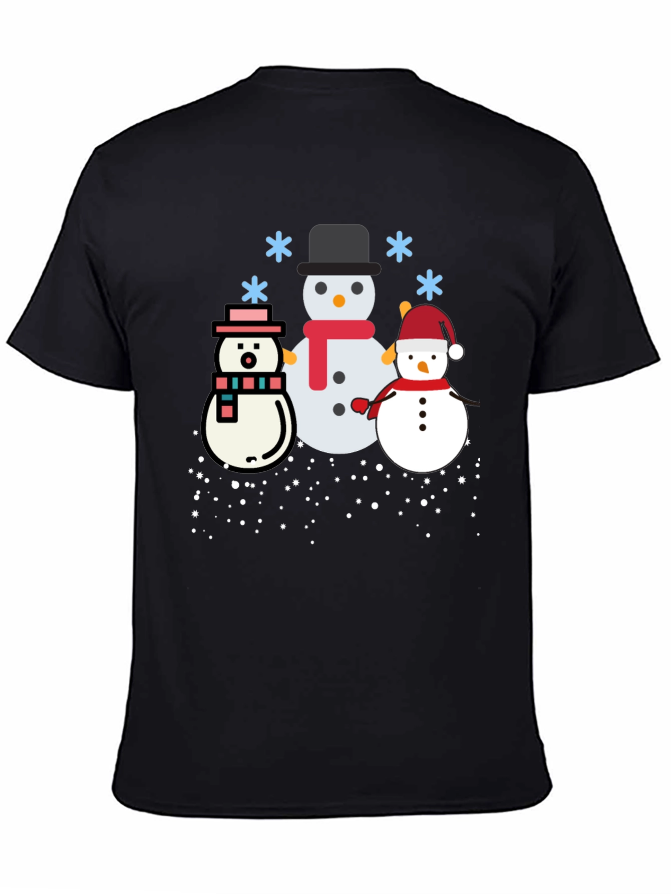 Festive Snowmen Graphic Tee - Black Holiday Shirt