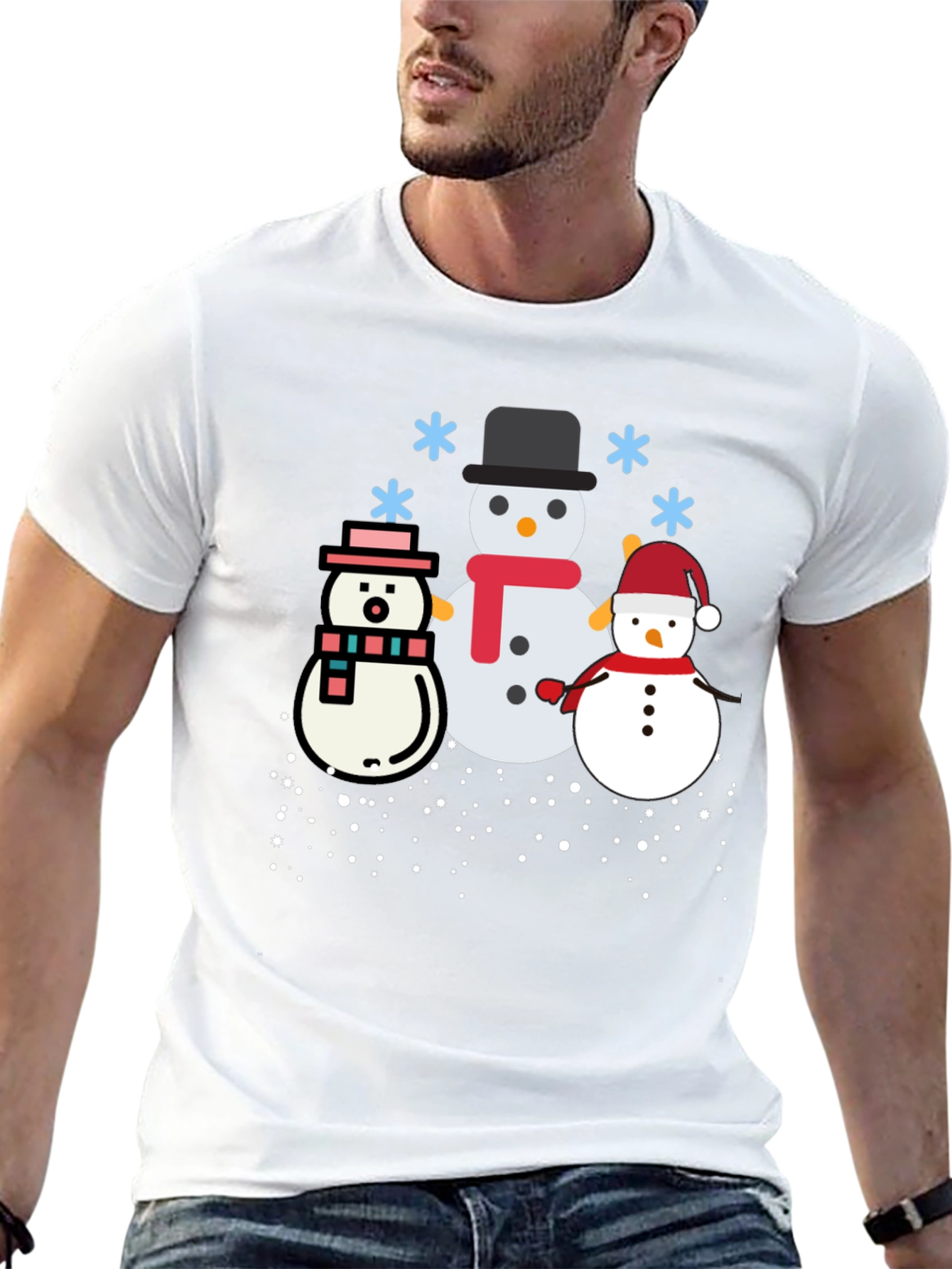 Festive Snowmen Graphic Tee - Black Holiday Shirt