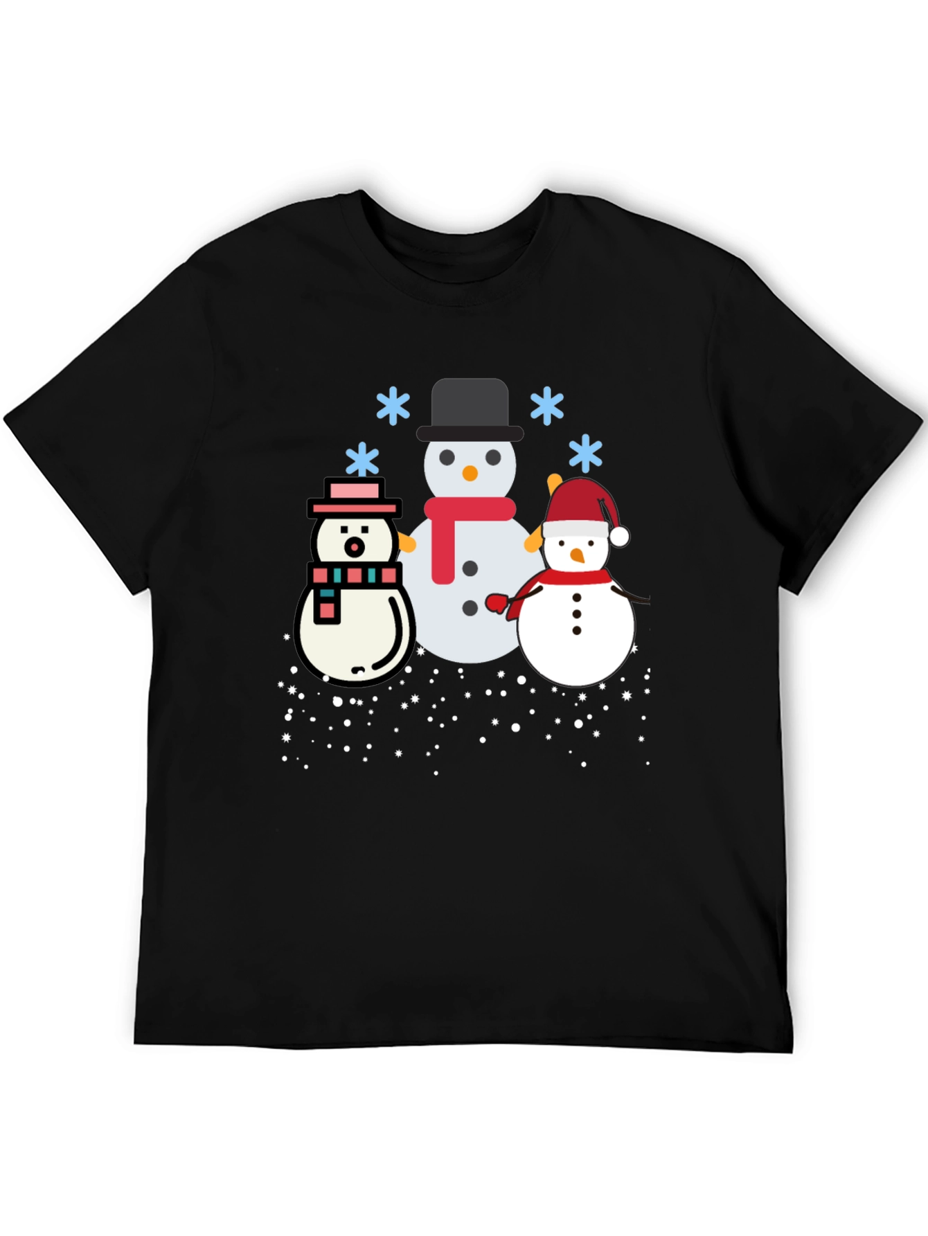 Festive Snowmen Graphic Tee - Black Holiday Shirt