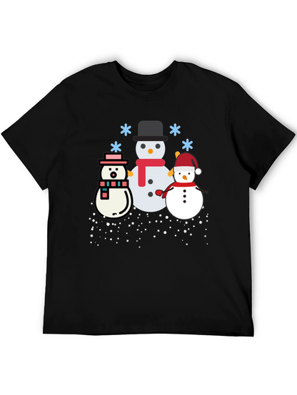 Festive Snowmen Graphic Tee - Black Holiday Shirt