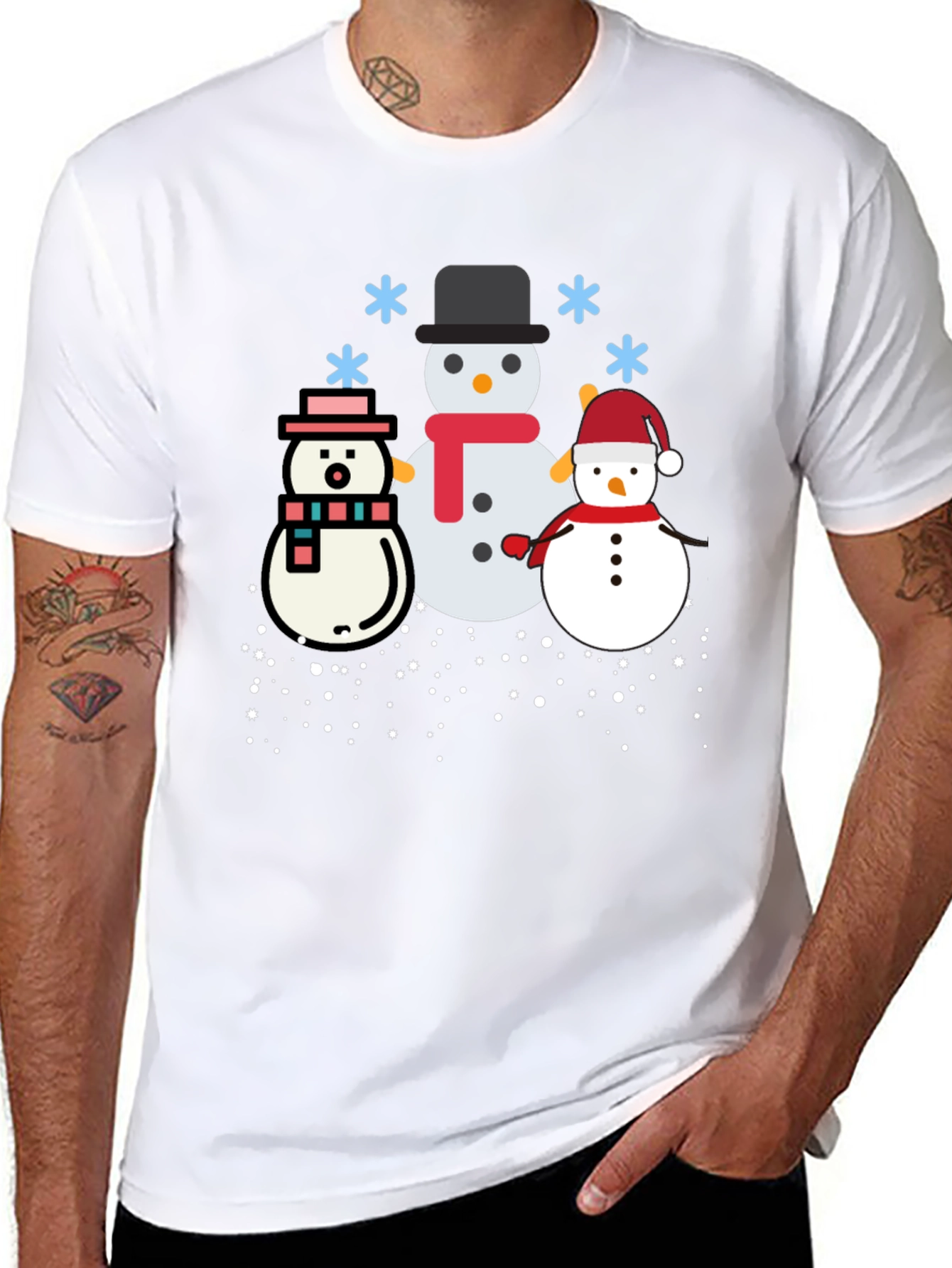 Festive Snowmen Graphic Tee - Black Holiday Shirt