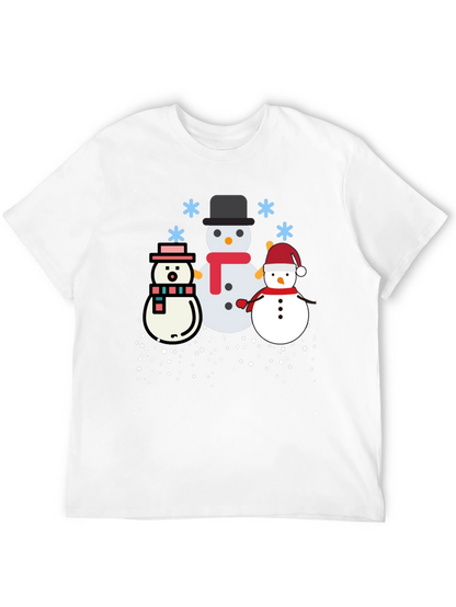 Festive Snowmen Graphic Tee - Black Holiday Shirt
