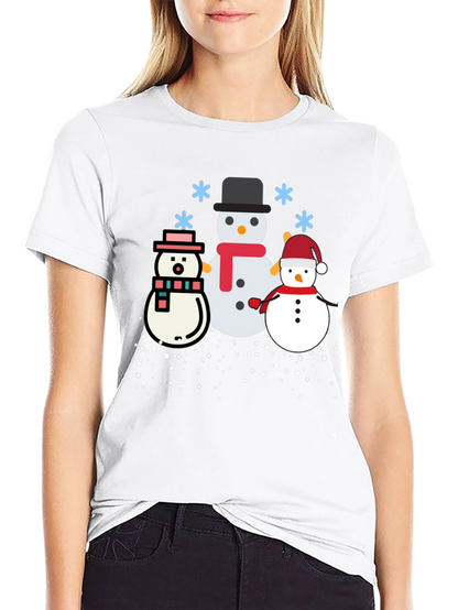 Festive Snowmen Graphic Tee - Black Holiday Shirt