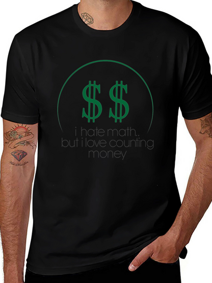 Black T-Shirt with Green Dollar Sign Graphic