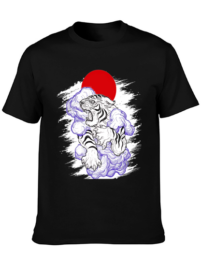 Japanese Tiger Graphic Tee - Black Cotton Blend