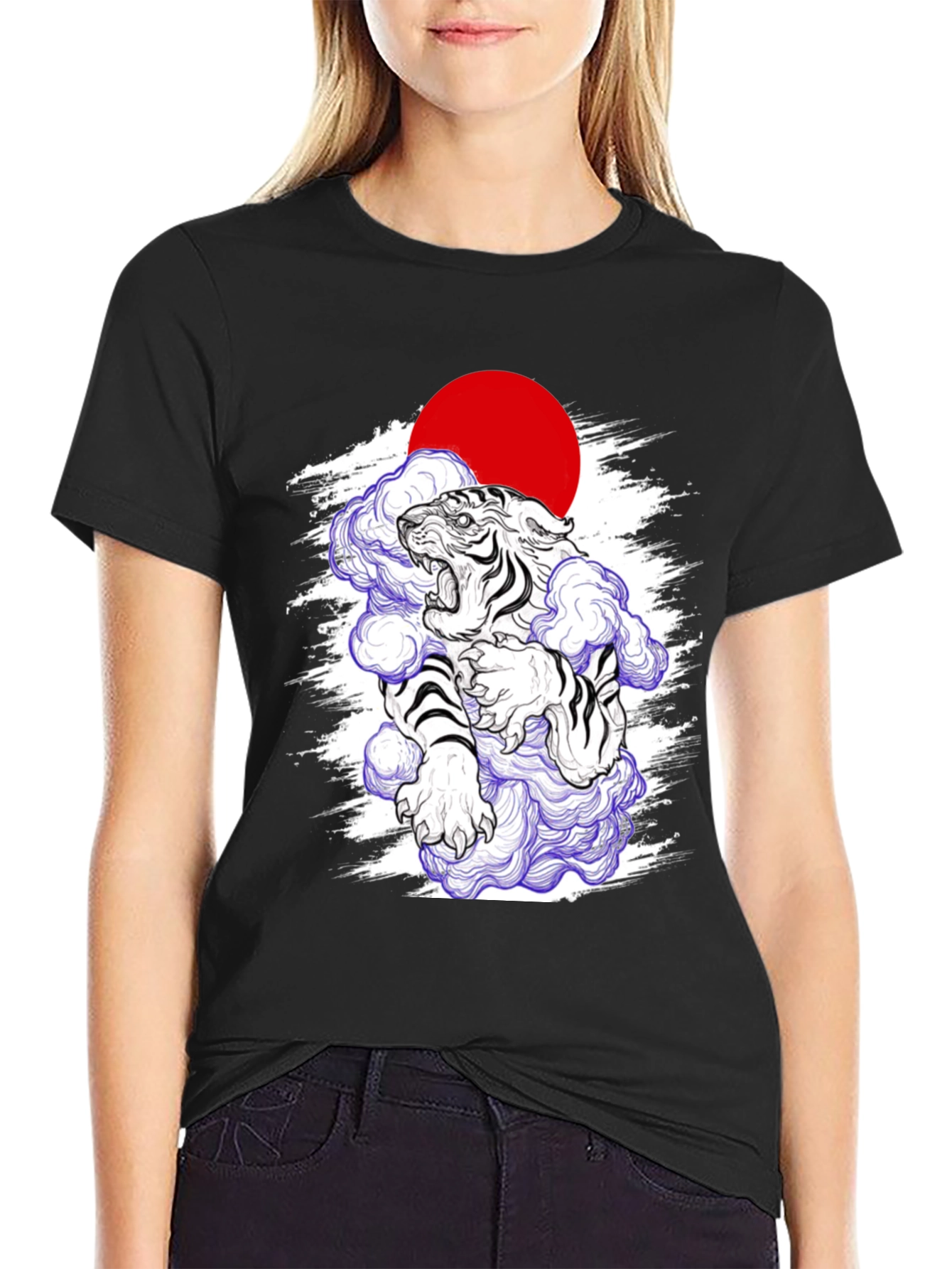 Japanese Tiger Graphic Tee - Black Cotton Blend