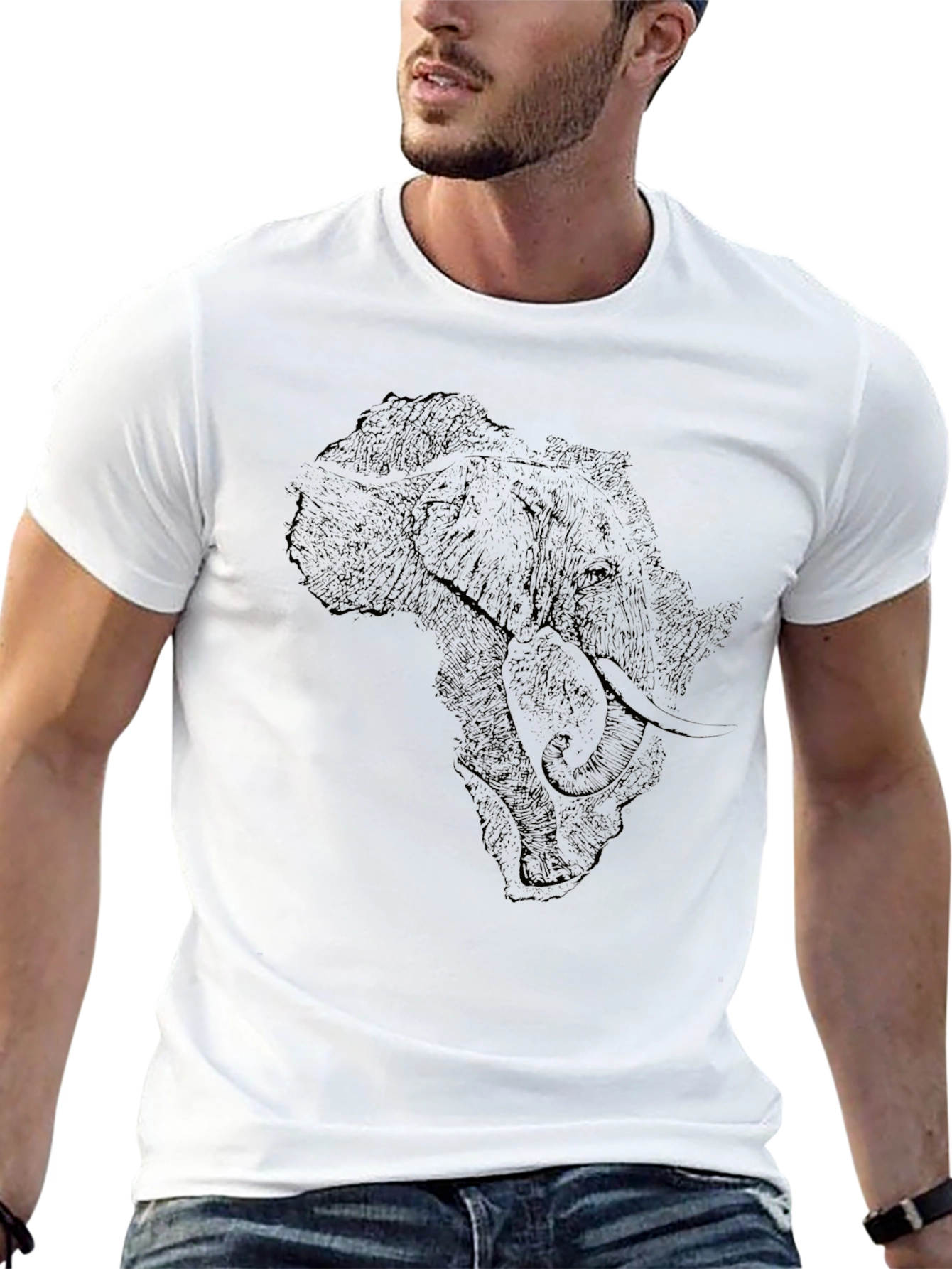 Elephant Africa Map Graphic Tee - Black