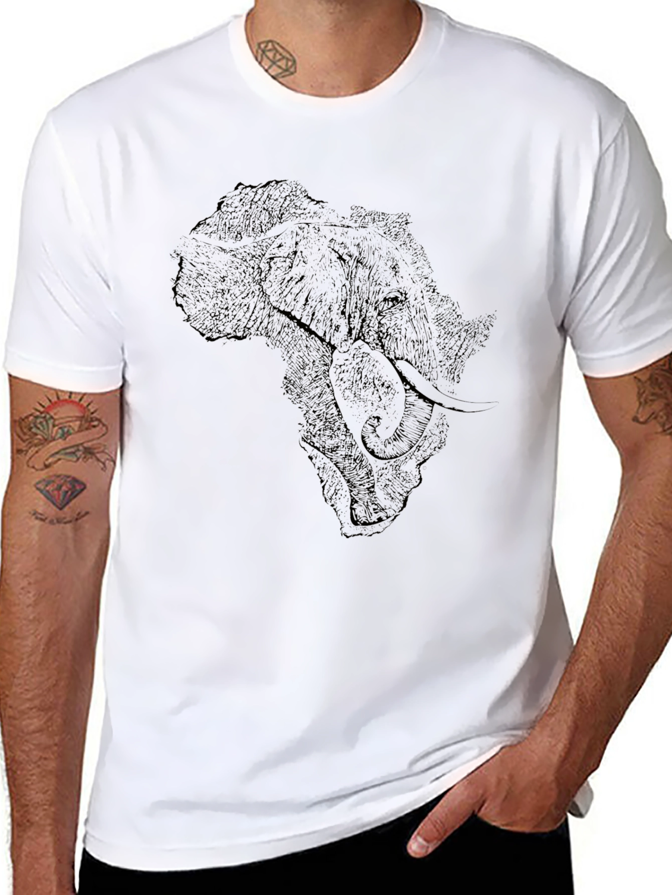 Elephant Africa Map Graphic Tee - Black