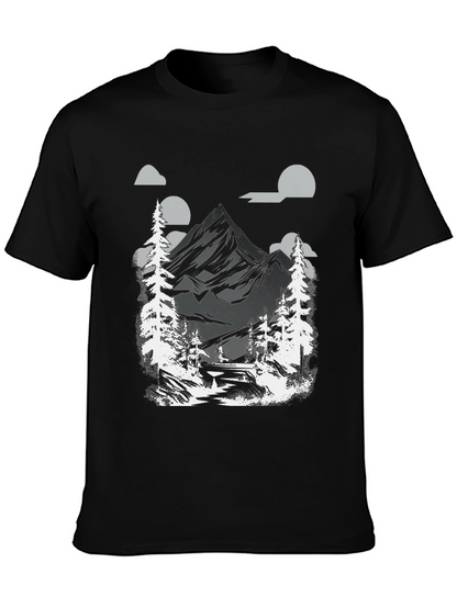 Mountain Scene Graphic Tee - Black Cotton Blend
