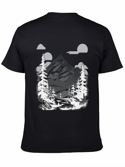 Mountain Scene Graphic Tee - Black Cotton Blend