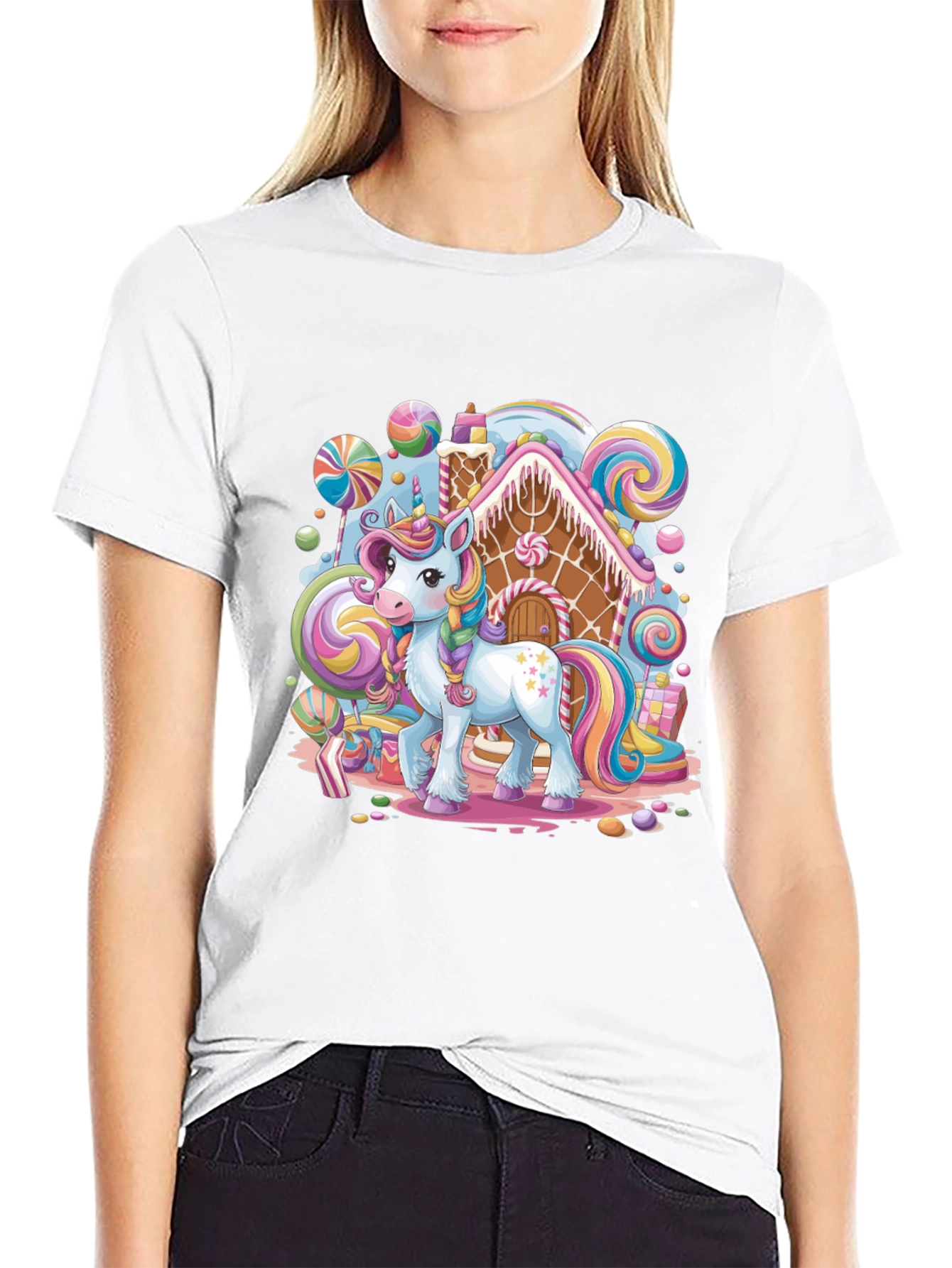 Unicorn Candy House Graphic T-Shirt