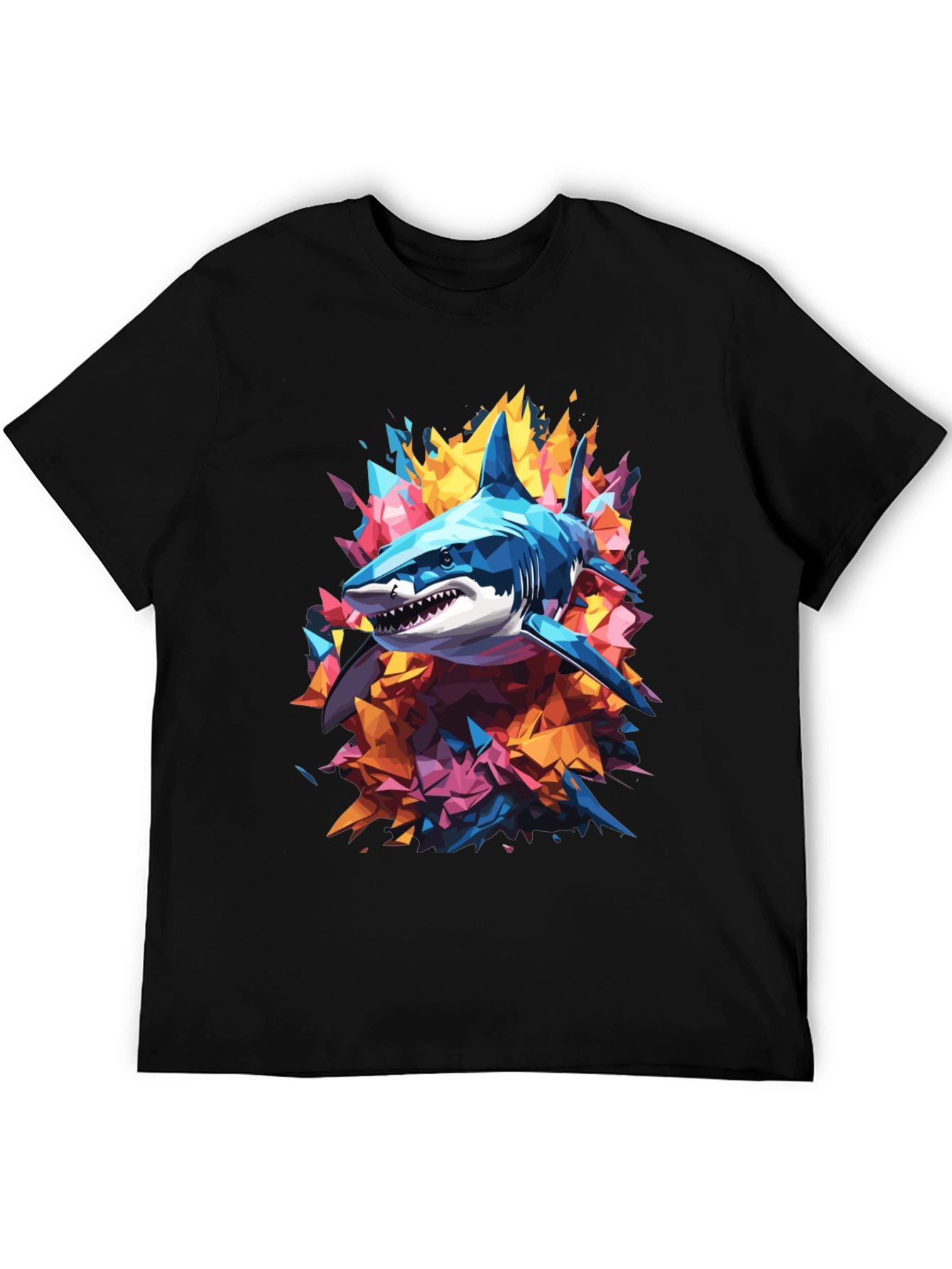 Abstract Shark Graphic Tee - Cool Mens Black T-Shirt