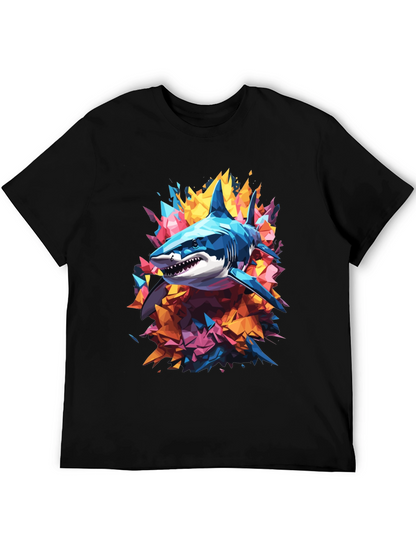 Abstract Shark Graphic Tee - Cool Mens Black T-Shirt