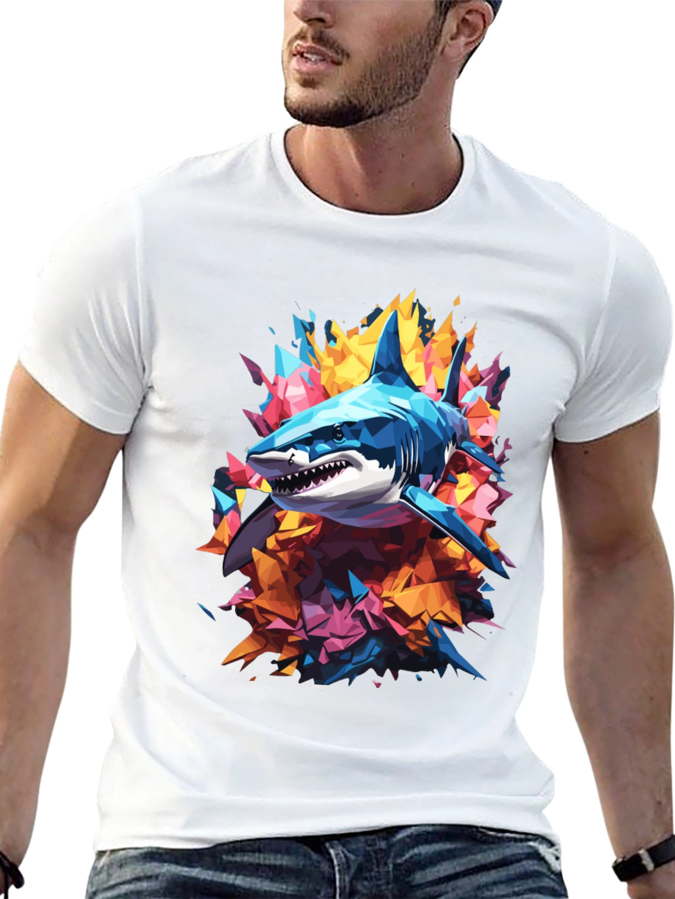 Abstract Shark Graphic Tee - Cool Mens Black T-Shirt