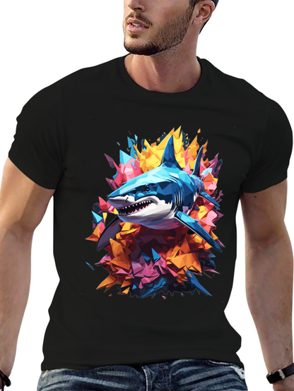 Abstract Shark Graphic Tee - Cool Mens Black T-Shirt