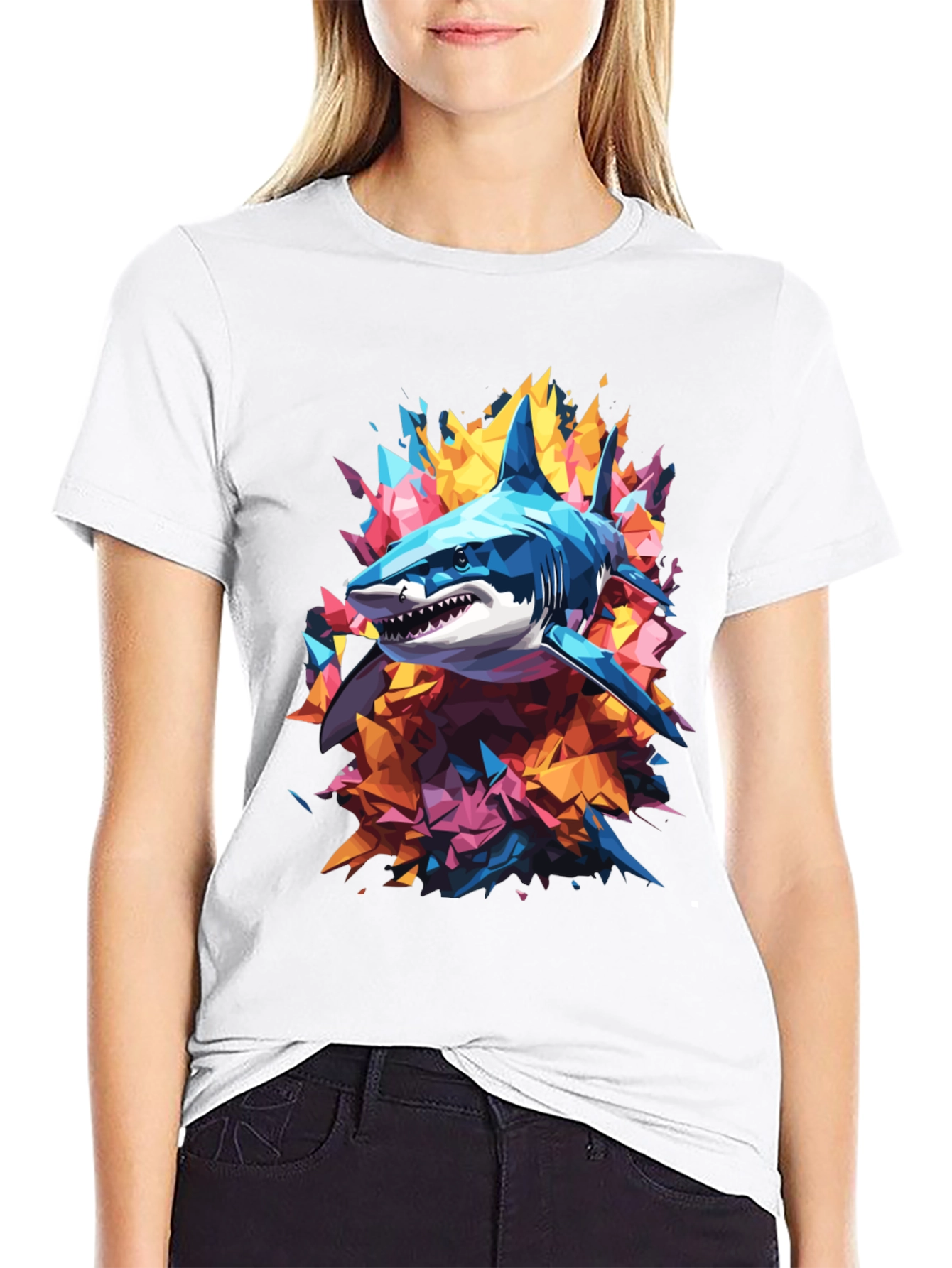 Abstract Shark Graphic Tee - Cool Mens Black T-Shirt
