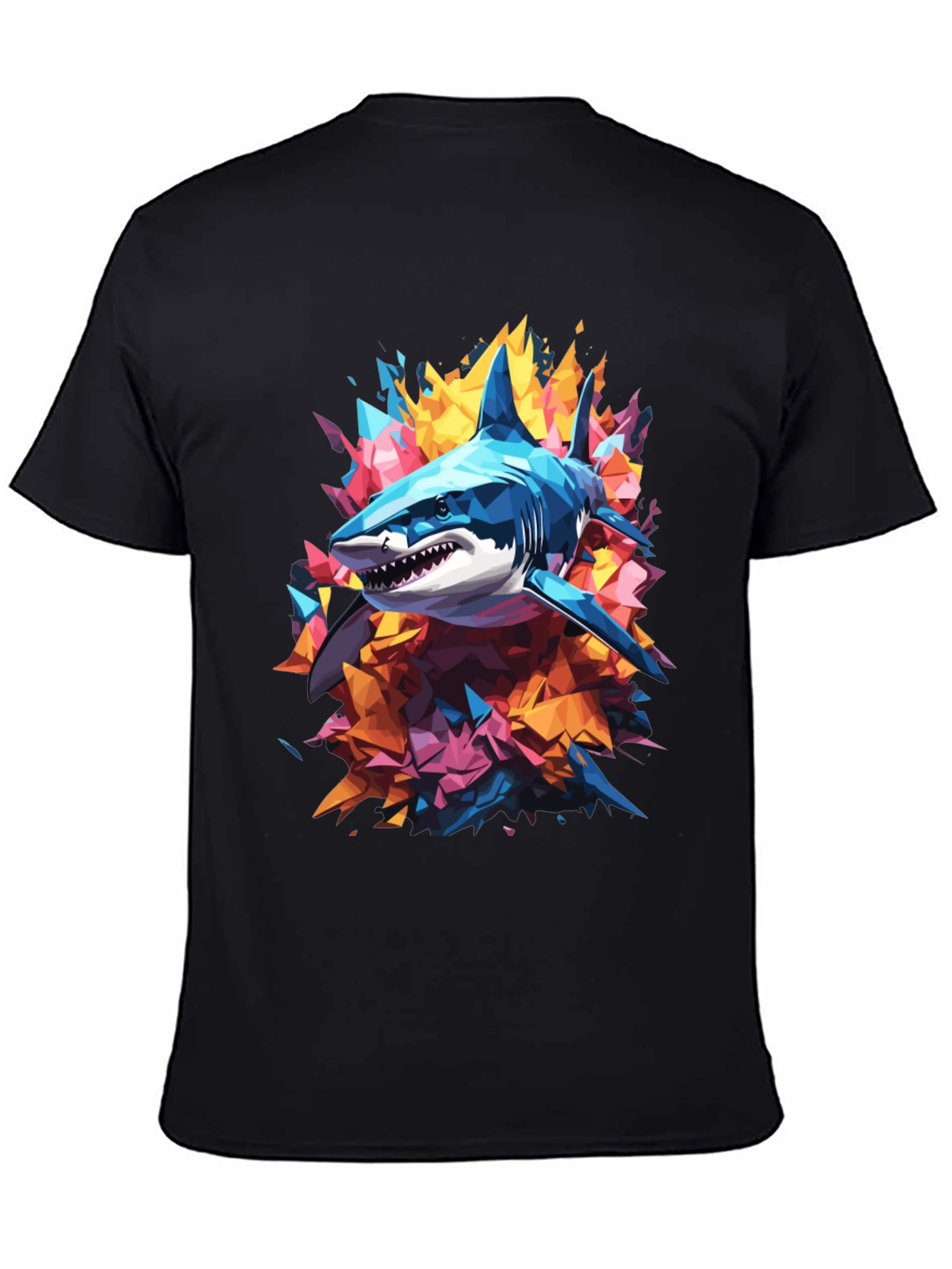 Abstract Shark Graphic Tee - Cool Mens Black T-Shirt