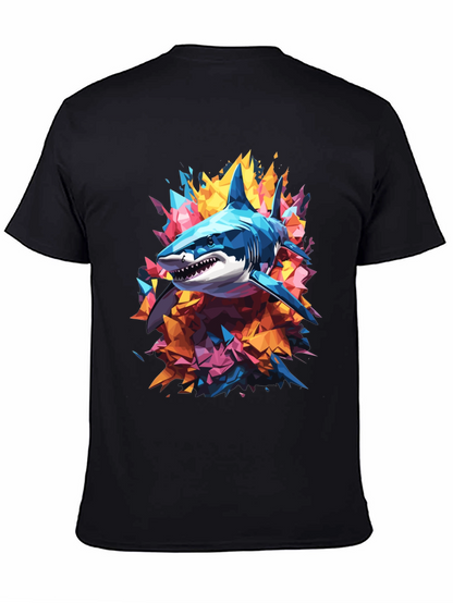 Abstract Shark Graphic Tee - Cool Mens Black T-Shirt