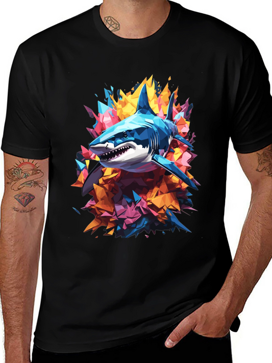 Abstract Shark Graphic Tee - Cool Mens Black T-Shirt