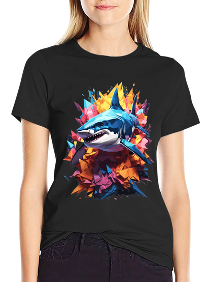 Abstract Shark Graphic Tee - Cool Mens Black T-Shirt