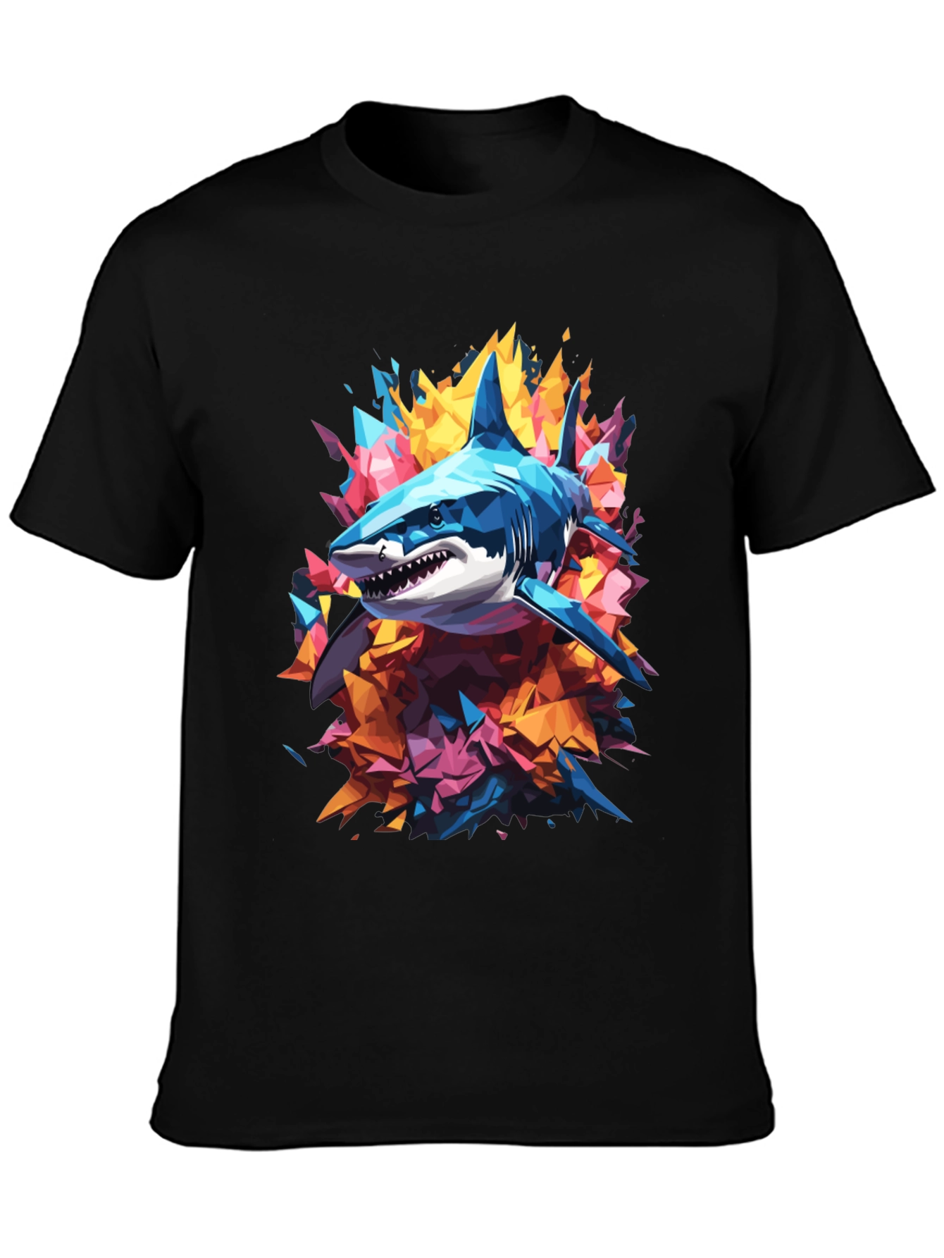 Abstract Shark Graphic Tee - Cool Mens Black T-Shirt