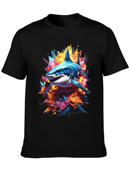 Abstract Shark Graphic Tee - Cool Mens Black T-Shirt