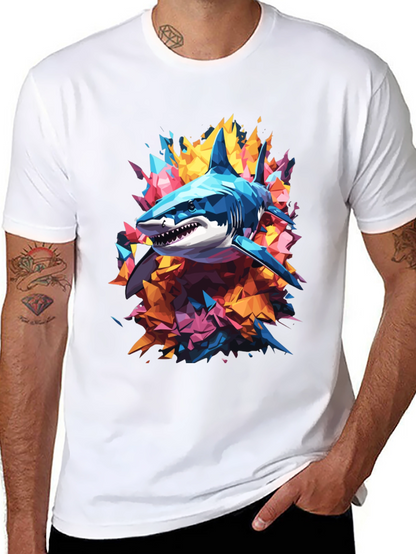 Abstract Shark Graphic Tee - Cool Mens Black T-Shirt