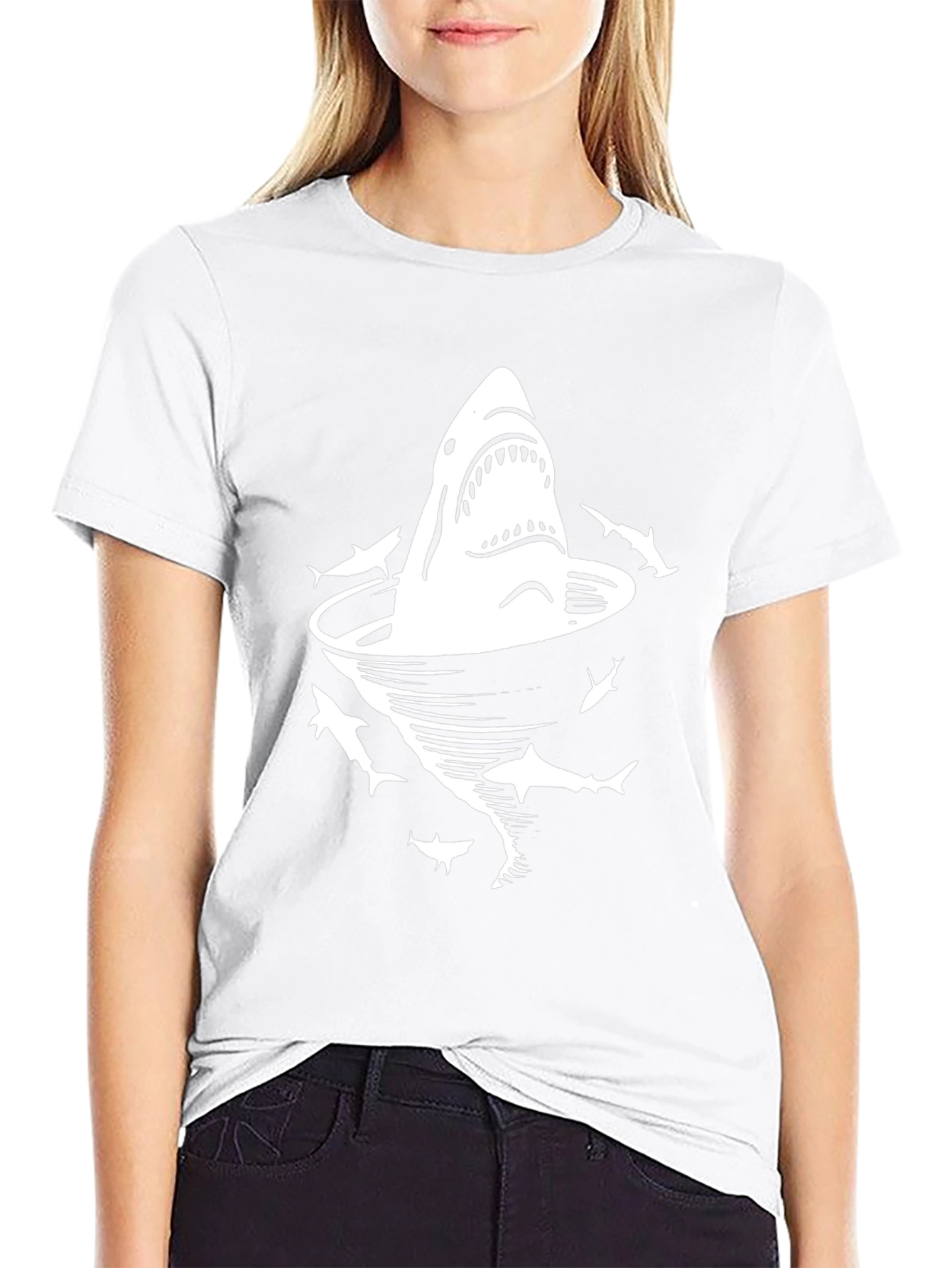 Shark Vortex Graphic Tee - Black Cotton T-Shirt