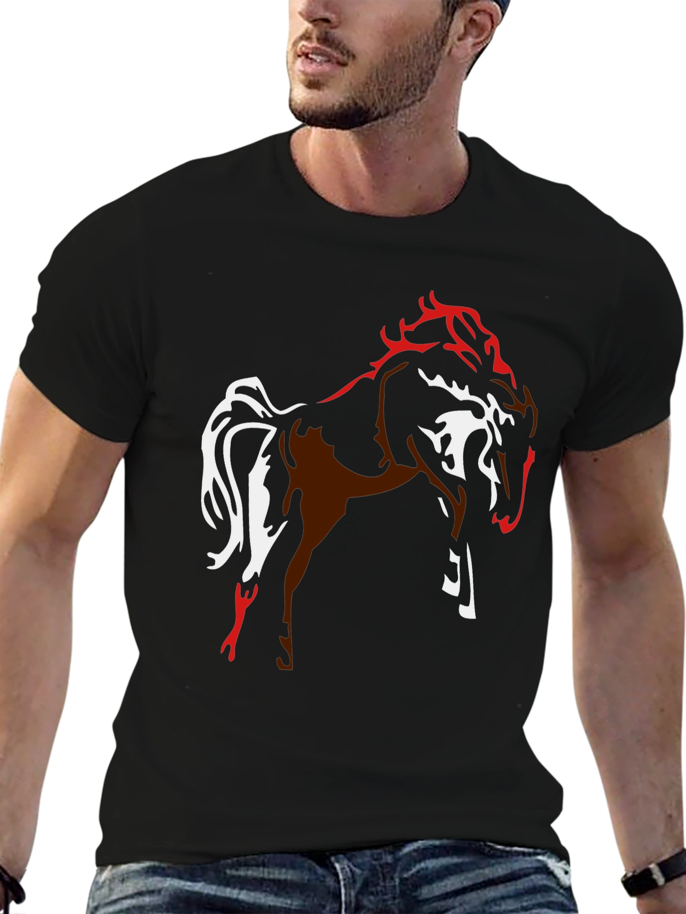 Graphic Horse Tee - Black Stylish Mens T-Shirt