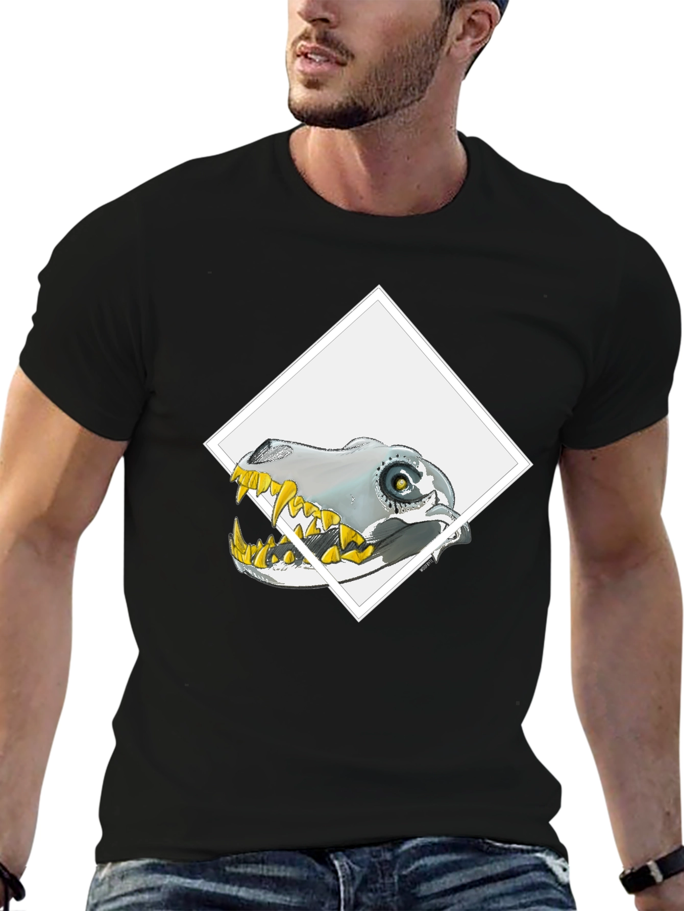 Robo-Dino Graphic Tee - Black Cotton Blend