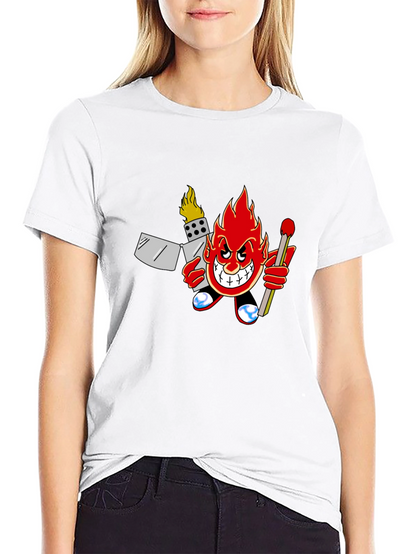 Fiery Cartoon Character Graphic T-Shirt