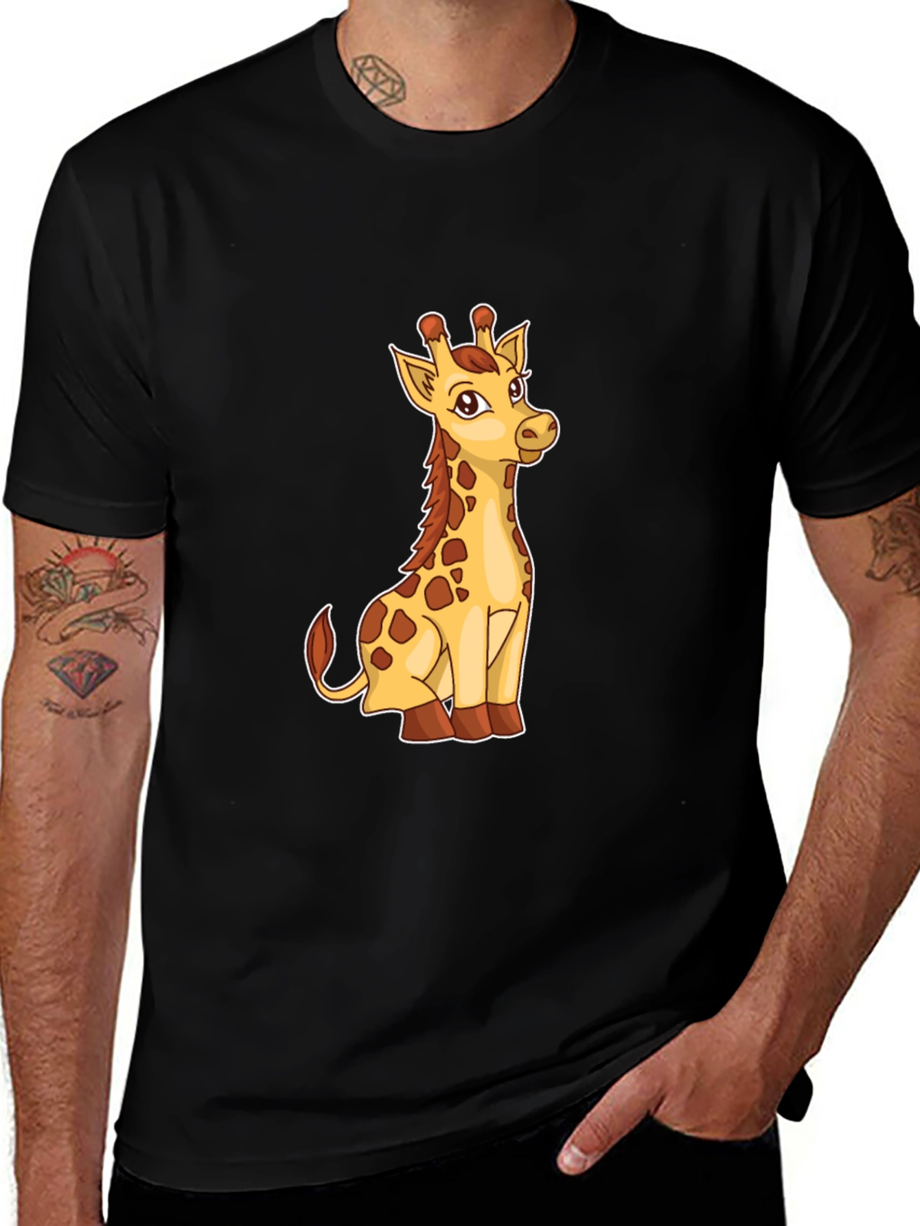 Giraffe Graphic Print Mens Black T-Shirt