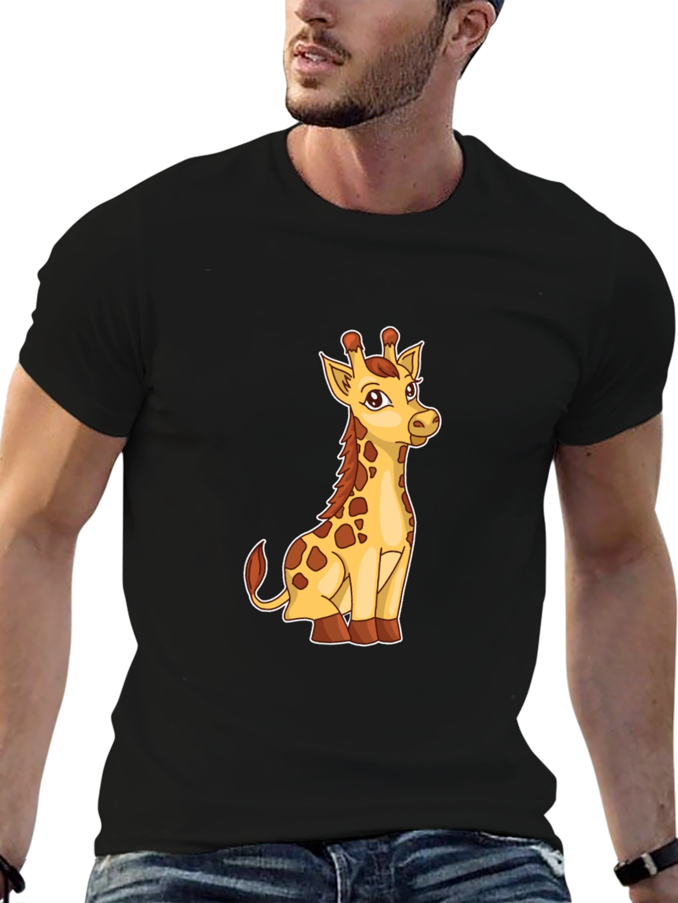 Giraffe Graphic Print Mens Black T-Shirt