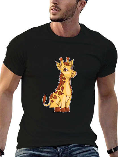 Giraffe Graphic Print Mens Black T-Shirt