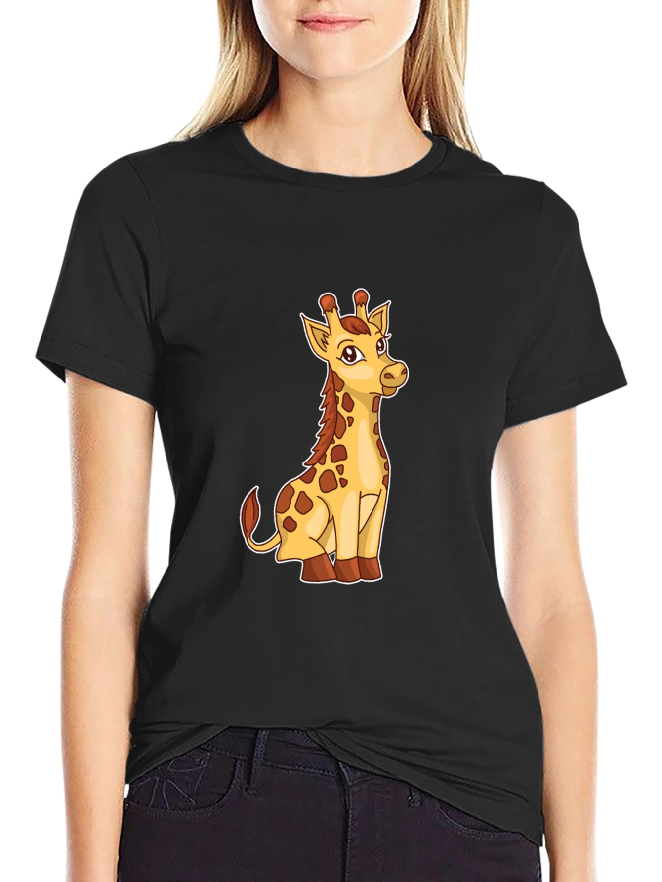 Giraffe Graphic Print Mens Black T-Shirt