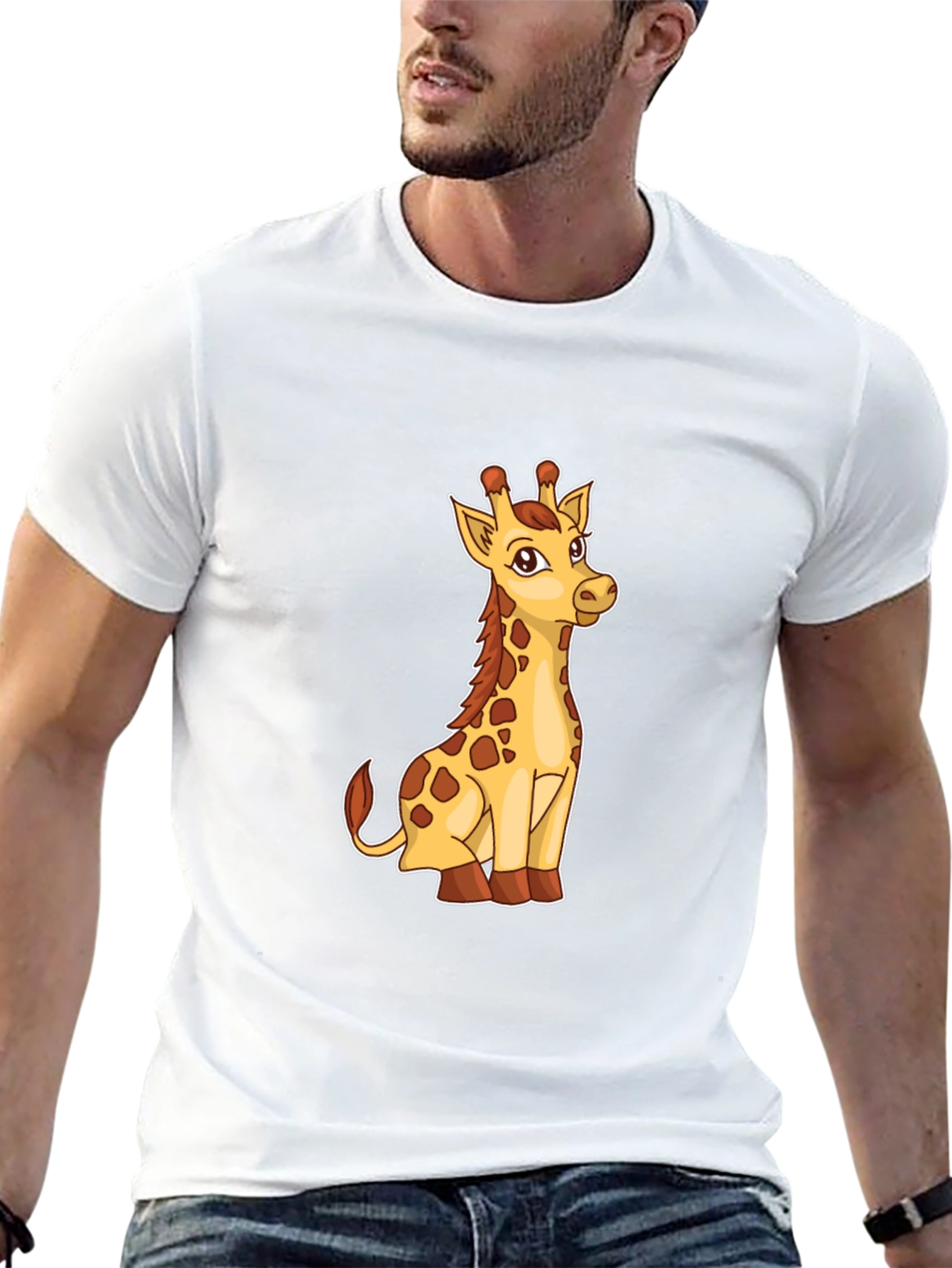 Giraffe Graphic Print Mens Black T-Shirt