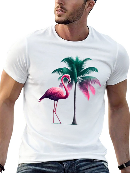 Tropical Flamingo Palm Tree Graphic T-Shirt