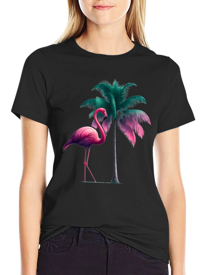 Tropical Flamingo Palm Tree Graphic T-Shirt