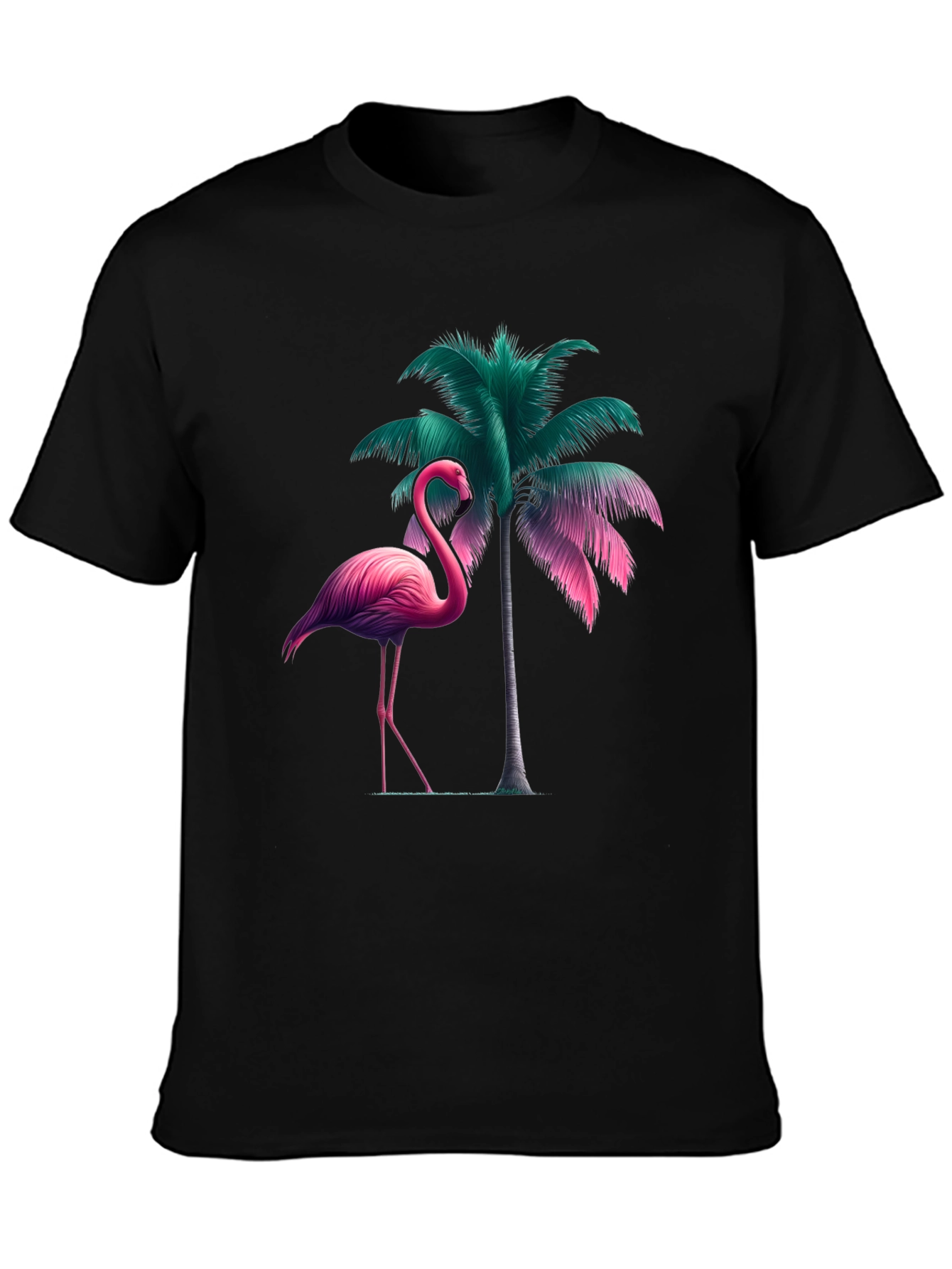 Tropical Flamingo Palm Tree Graphic T-Shirt