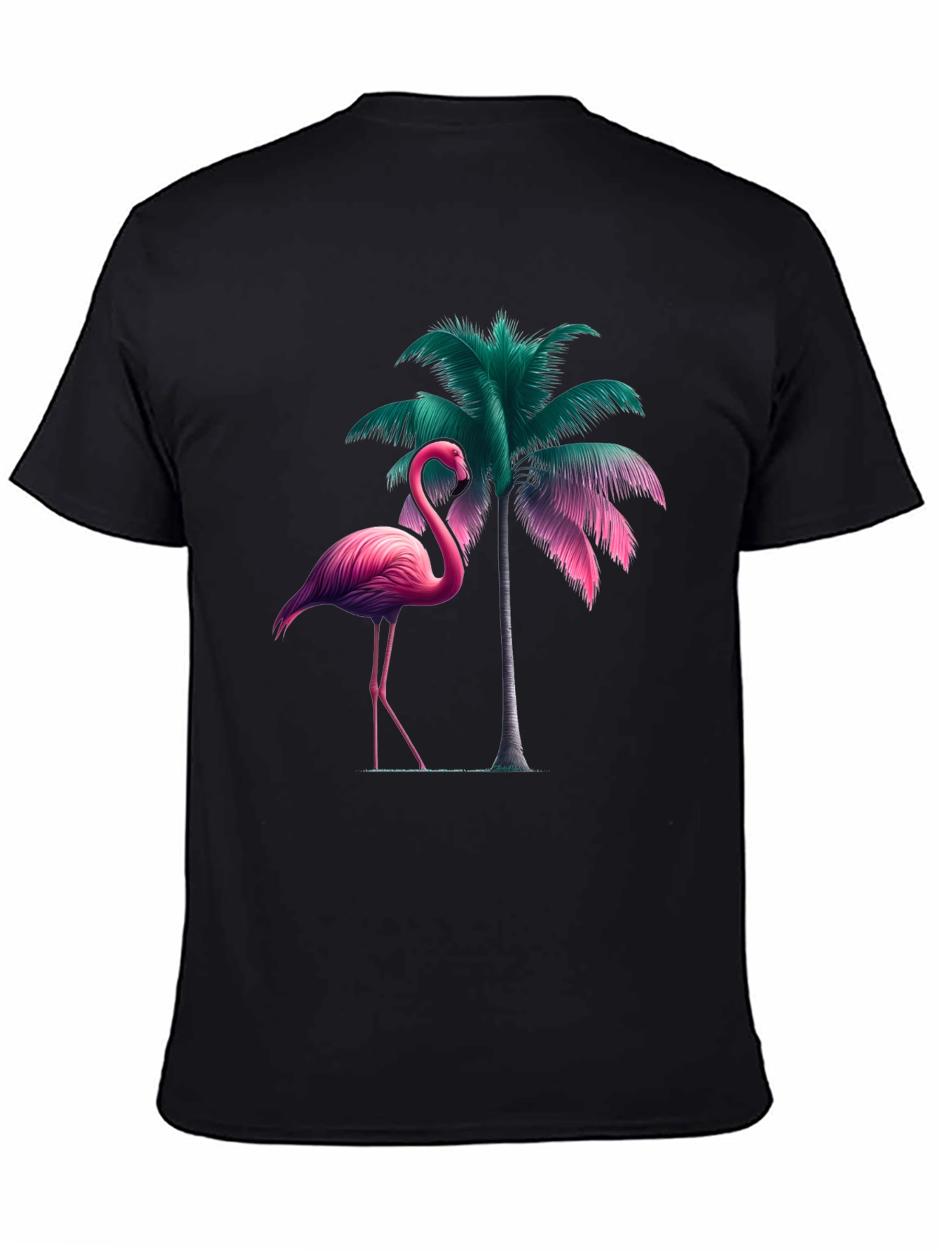 Tropical Flamingo Palm Tree Graphic T-Shirt